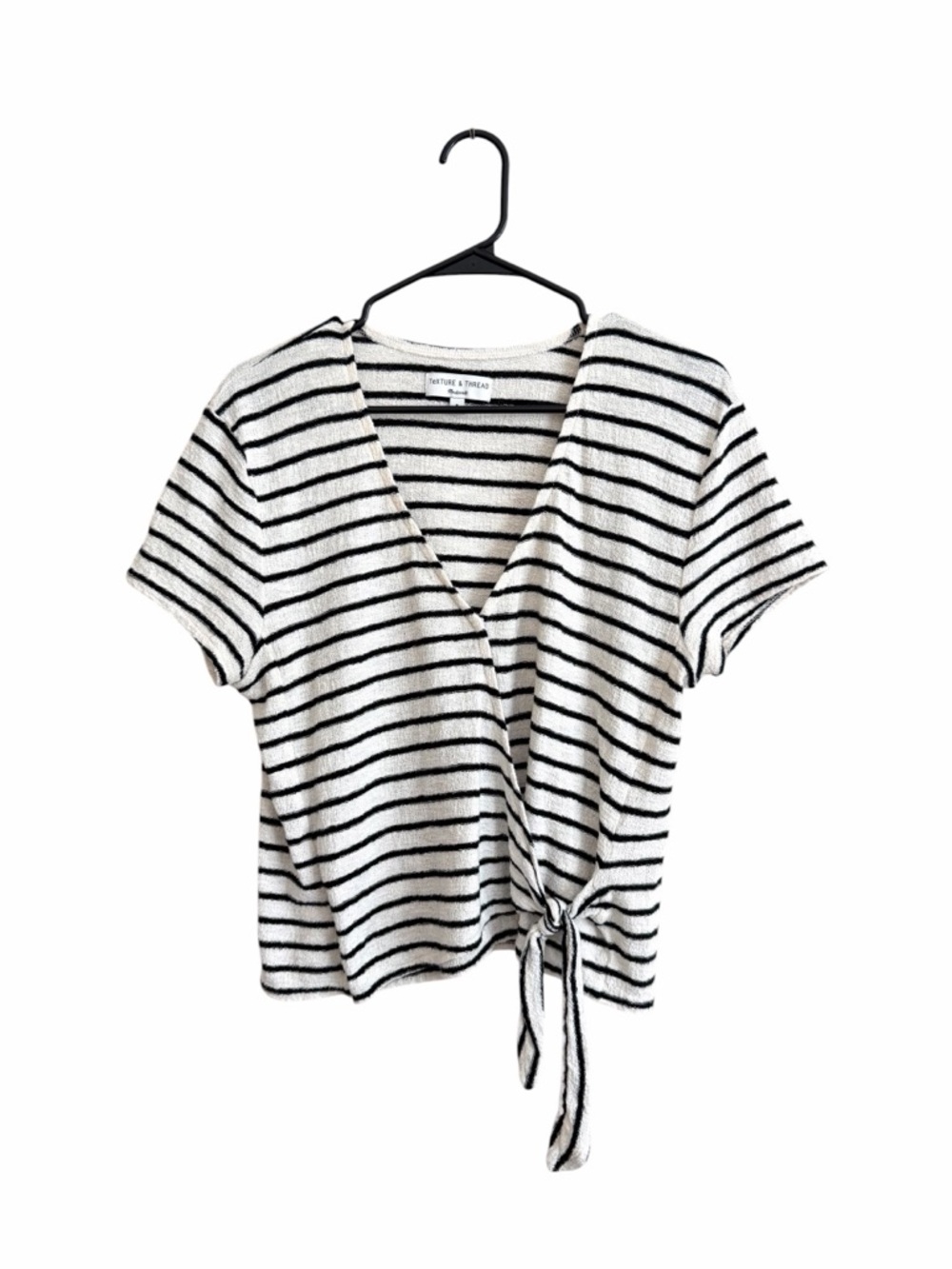 Madewell Texture and Thread Black Stripe Wrap Short Sleeve Crop Top Medium